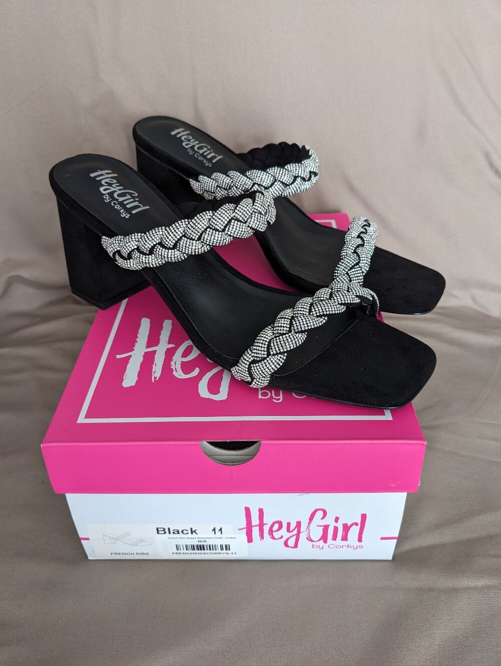 Women's Hey Girl By Corky's French Kiss Black Block Heel Dressy Sandals Size 11
